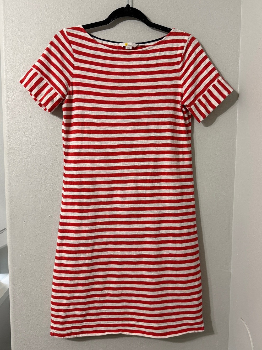 Boden 100% Cotton Red & White Striped Short Sleeve Casual T-Shirt Dress US 2R